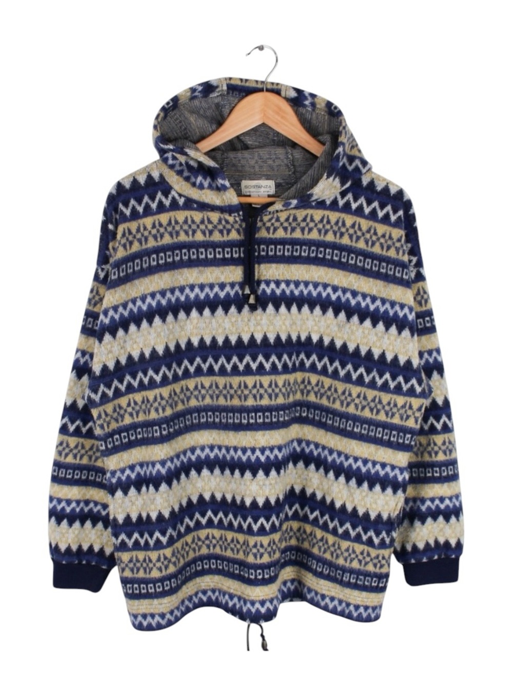 Vintage Sostanza Knit Hoodie Sweater L Aztec‎ 90s Pullover
